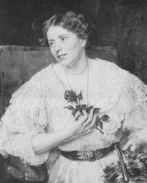 Portrat Einer Jungen Frau Im Spizenkleid Mit Rose In Der Hand - view 1