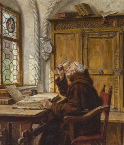 Monch In Der Bibliothek by Karl Gebhardt