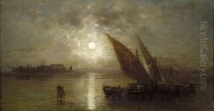Mondnacht Uber Der Lagune: Segelschiffe Vor Venedig by Ludwig Gebhardt