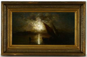 Seegelboote In Nachtlicher Lagune Von Venedig by Ludwig Gebhardt