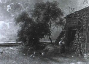 Huhnerhof Mit Misthaufen Vor Den Holzstallungen by Ludwig Gebhardt