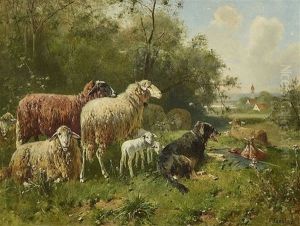 Schafe Mit Huterhund Auf Der Weide by Otto Friedrich Gebler