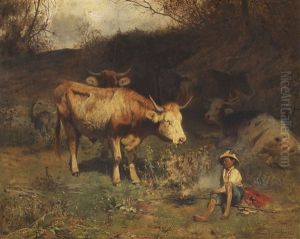 Rast Des Hirtenjungen Mit Seinen Tieren by Otto Friedrich Gebler