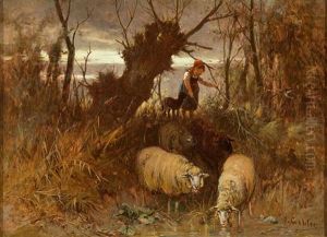 Kleines Madchen Hutet Eine Schafherde by Otto Friedrich Gebler