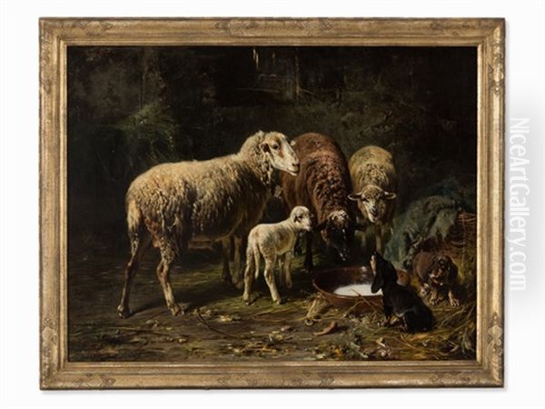 Sheep At The Milk Bowl - view 1