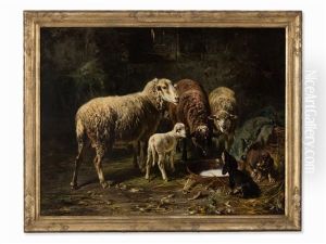 Sheep At The Milk Bowl by Otto Friedrich Gebler