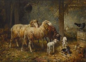 Schafe Und Huhner Im Stall by Otto Friedrich Gebler