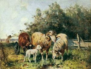 Grasende Schafe Mit Rastendem Hirten by Otto Friedrich Gebler