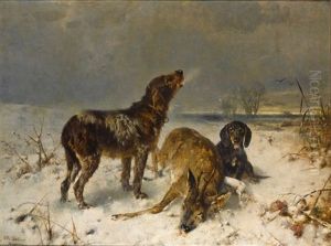 Two Hunting Dogs With Their Catch by Otto Friedrich Gebler
