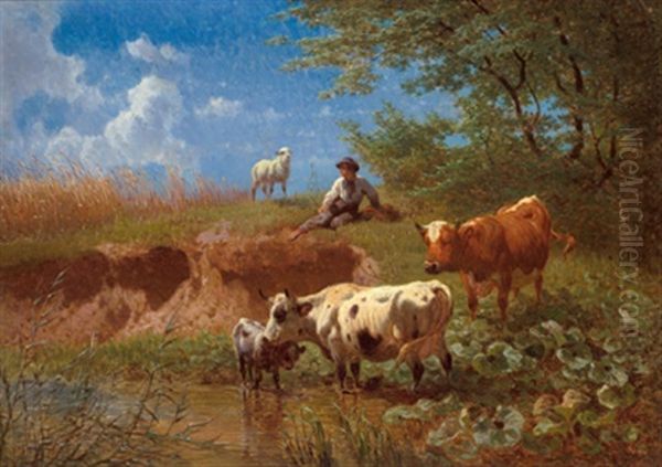 Hirte Mit Weidender Herde - view 1