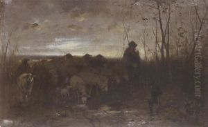 Heimkehrender Schafer Mit Seiner Herde by Otto Friedrich Gebler