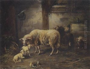 Schafe Und Lammer Im Stall by Otto Friedrich Gebler