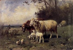 Schafe Und Kuken In Weidelandschaft by Otto Friedrich Gebler