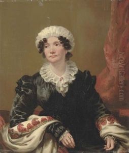 Portrait Of A Lady, Seated, In A Black Dress With Shawl And White Mob Cap