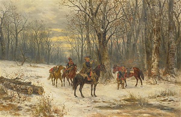 Polnische Husaren Und Meldereiter Im Winterwald - view 1