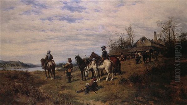 Reiter Be Der Rast Vor Tieder Landschaft - view 1