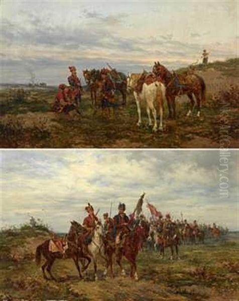 Tre Kosakker Hviler (+ Kosakkhaer, Signed; 2 Works) - view 1