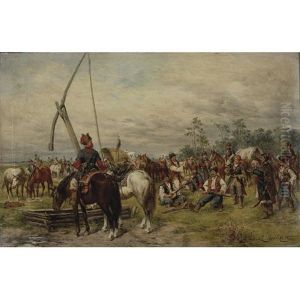 Cossack Figures Gathered By A Well by Ludwig Gedlek