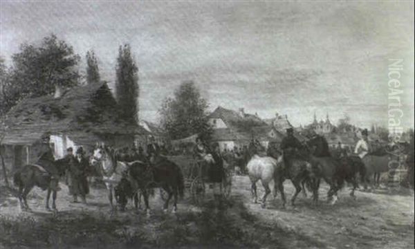 Pferdemarkt Vor Einer Ungarischen Stadt - view 1