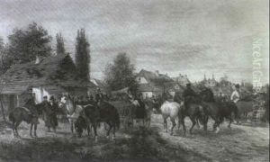 Pferdemarkt Vor Einer Ungarischen Stadt by Ludwig Gedlek