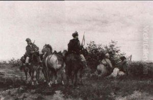 Reitergruppe Auf Vorposten by Ludwig Gedlek