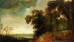 Travellers And Peasants On A Sandy Track At The Edge Of A Wood, A Valley Beyond Travellers And Peasants On A Sandy Track At The Edge Of A Wood, A Valley Beyond