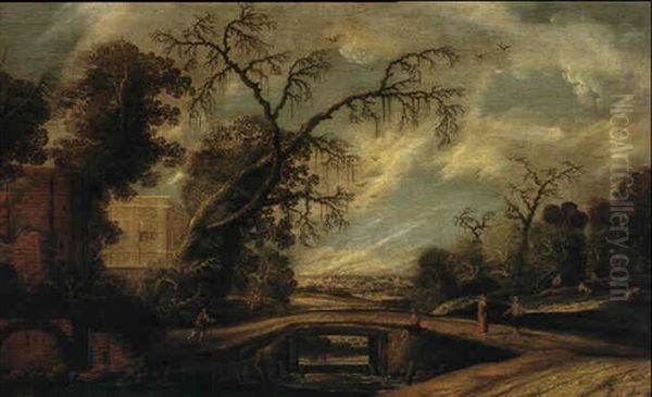 Extensive Landscape With Figures By A Bridge - view 1