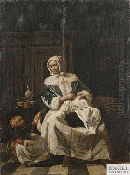 Mutter Und Tochter In Niederlandischem Stubeninterieur - view 1