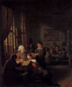 Ein Klassenzimmer Mit Einem Lehrer, Der Einen Schuler Ermahnt by Christian van Geelen