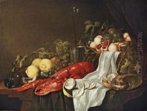 A Lobster, A Partly-peeled Lemon, A Basket Of Fruit