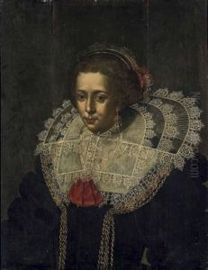Portrait Of A Lady, Half-length, In A Lace-trimmed Black Dress And Lace Ruff