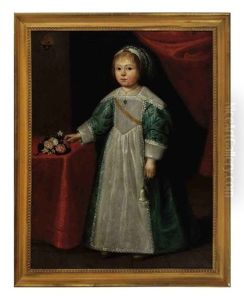 Portrait Of A Girl, Standing By A Table, In A Green Dress Portrait Of A Girl, Standing By A Table, In A Green Dress