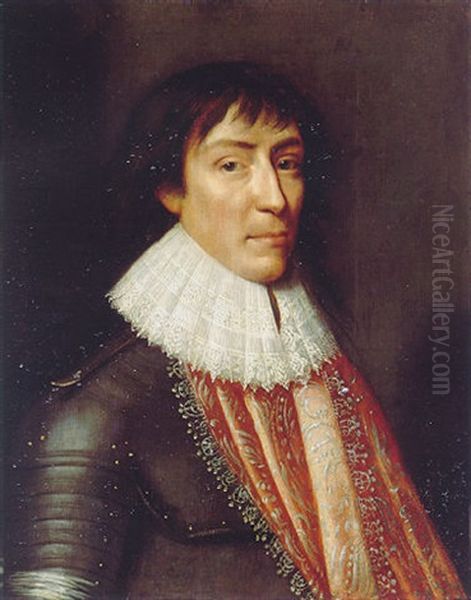 Portrait Of A Gentleman Wearing Armour, A Lace Ruff And An Embroidered Red Cloak - view 1