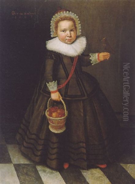 Portrait Of A Young Girl, Wearing A Green Dress Trimmed With Black Embroidery - view 1