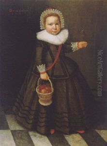 Portrait Of A Young Girl, Wearing A Green Dress Trimmed With Black Embroidery by Wybrand Simonsz De Geest