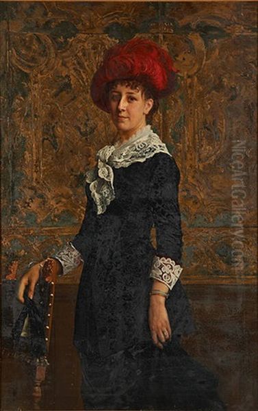 Portrait D'elegante Sur Fond De Tapisserie - view 1
