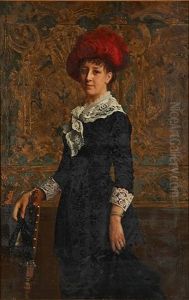 Portrait D'elegante Sur Fond De Tapisserie by Willem Geets