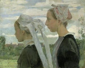 Bildnis Zweier Madchen Aus Dem Alten Land Mit Haartracht Im Profil by Walter Geffcken