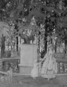 Figures By The Fountain In The Park by Walter Geffcken