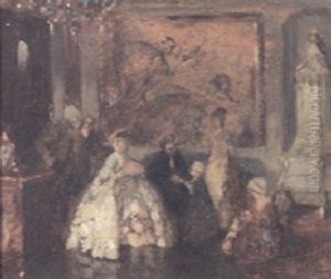 Elegant Figures Gathered In An Interior For A Recital