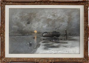 Evening Coastline Scene With A Ship's Hull