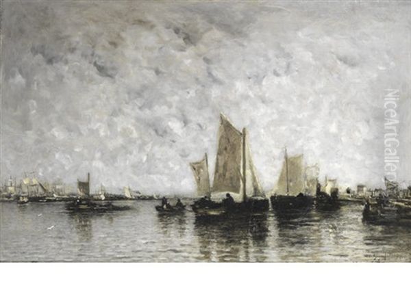 Sail And Steam Vessels In An Estuary - view 1