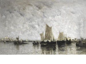 Sail And Steam Vessels In An Estuary by Wilhelm von Gegerfelt