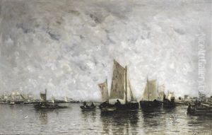 Sail And Steam Vessels In An Estuary by Wilhelm von Gegerfelt