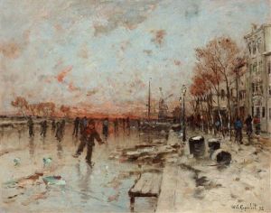 Skridskoakare Pa Frusen Kanal by Wilhelm von Gegerfelt