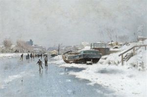 Kanalmotiv Med Skridskoakare by Wilhelm von Gegerfelt