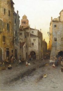 Belebte Strassenszene In Venedig by Wilhelm von Gegerfelt