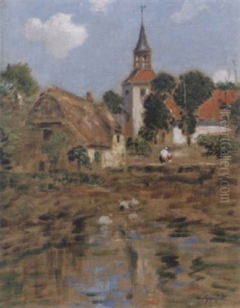 Landskap Med Gardsbebyggelse Vid Kyrka - view 1