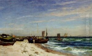 Strandmotiv Med Fiskebatar by Wilhelm von Gegerfelt