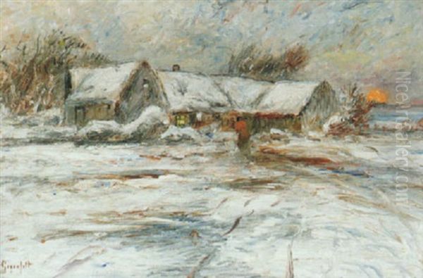 Hus Och Figur I Vinterlandskap - view 1
